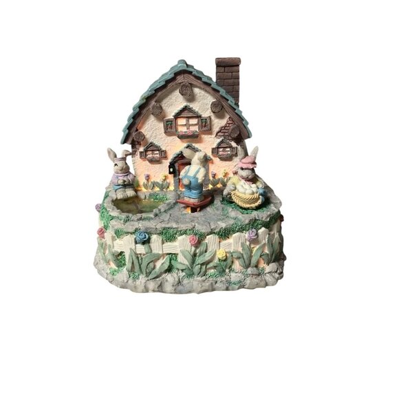 Vintage ABC Lighted Animated Musical Easter Bunny Cottage Used - Picture 2 of 16